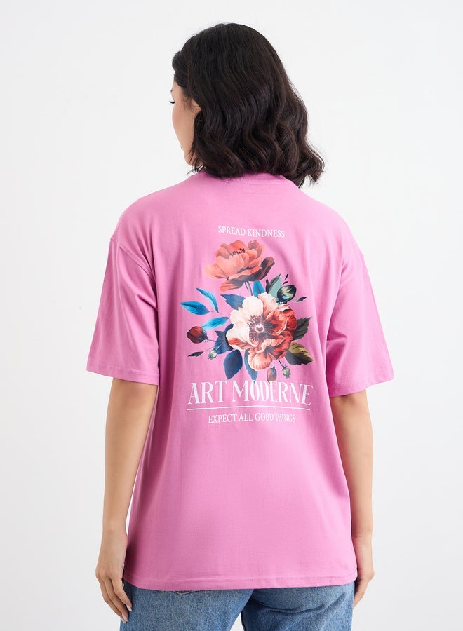 Styli Women Pink Graphic Print Oversized T-Shirt - Image 4